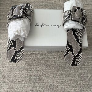 Snake-Print Slide Sandals in Black and Gray